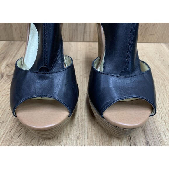 Seychelles Women's Wedge Platform Shoes Black Leather Back Zip Open Toe Size  9 - Picture 6 of 16